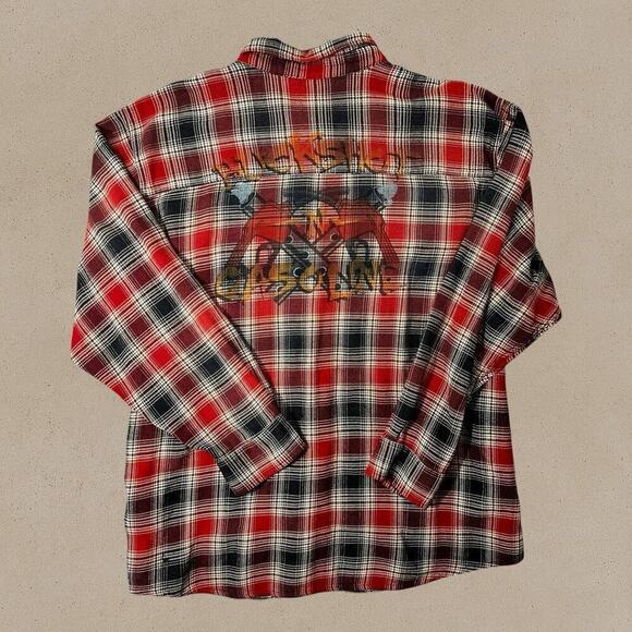 Harley Davidson Men's 3XL Plaid Flannel Button Up Shirt Spell Out Red Gray Black - Picture 1 of 8